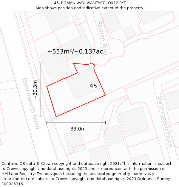 45, ROMAN WAY, WANTAGE, OX12 9YF: Plot and title map