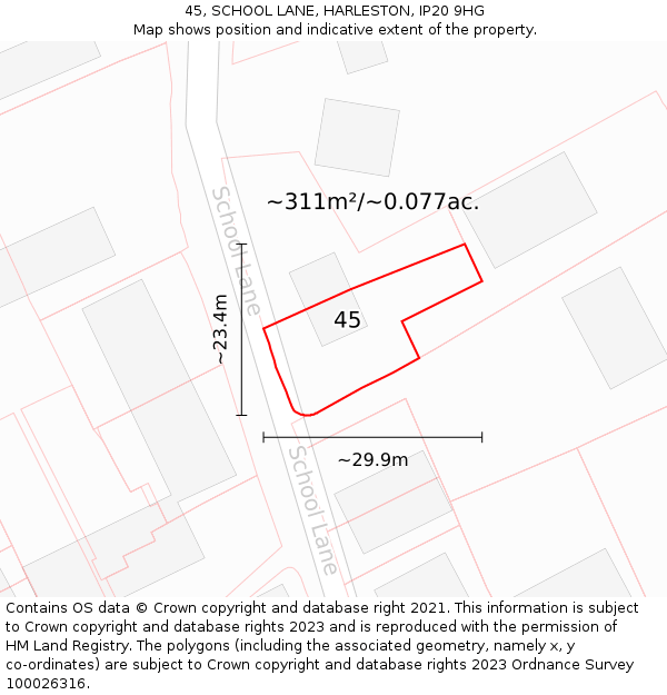 45, SCHOOL LANE, HARLESTON, IP20 9HG: Plot and title map