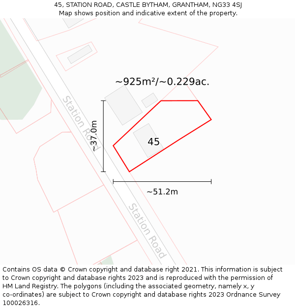 45, STATION ROAD, CASTLE BYTHAM, GRANTHAM, NG33 4SJ: Plot and title map