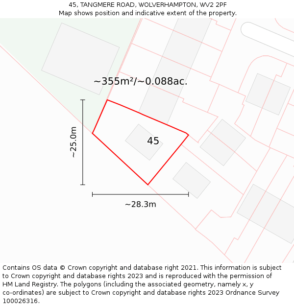 45, TANGMERE ROAD, WOLVERHAMPTON, WV2 2PF: Plot and title map