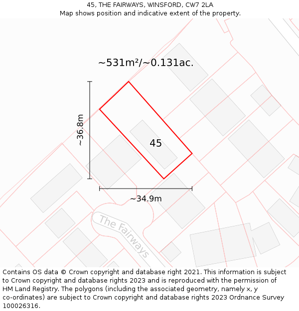 45, THE FAIRWAYS, WINSFORD, CW7 2LA: Plot and title map