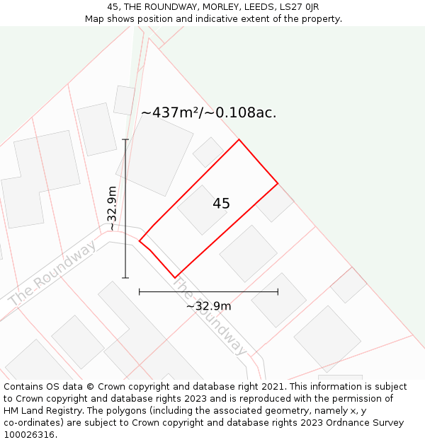 45, THE ROUNDWAY, MORLEY, LEEDS, LS27 0JR: Plot and title map