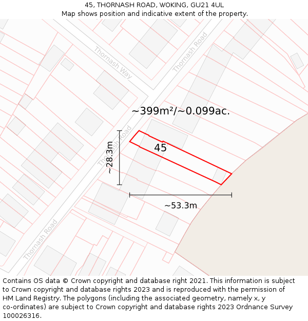 45, THORNASH ROAD, WOKING, GU21 4UL: Plot and title map