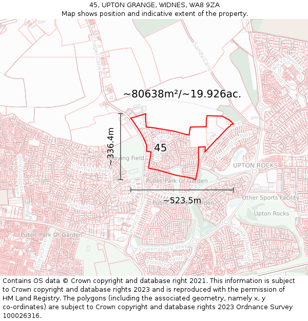 45, UPTON GRANGE, WIDNES, WA8 9ZA: Plot and title map