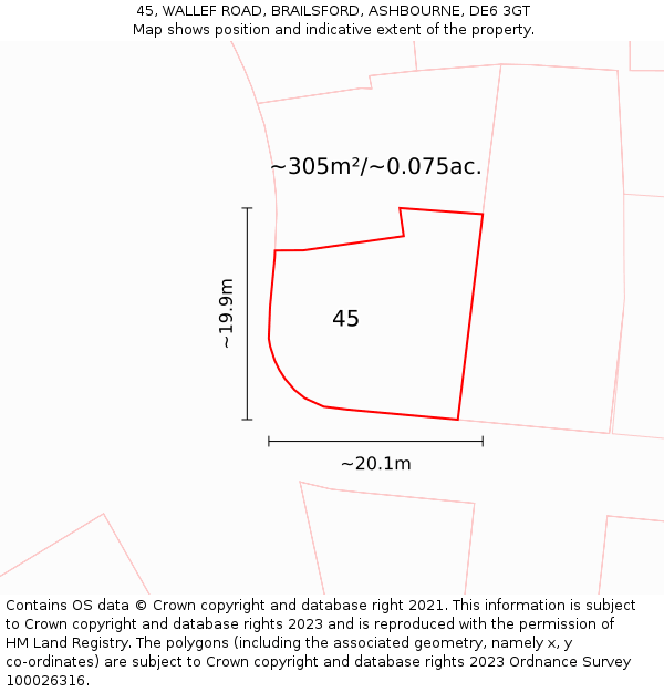 45, WALLEF ROAD, BRAILSFORD, ASHBOURNE, DE6 3GT: Plot and title map