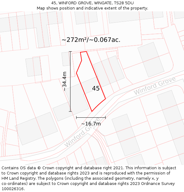 45, WINFORD GROVE, WINGATE, TS28 5DU: Plot and title map