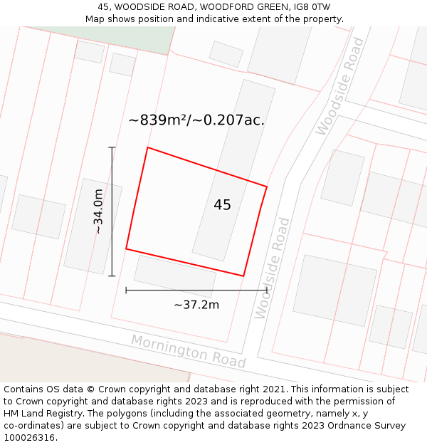 45, WOODSIDE ROAD, WOODFORD GREEN, IG8 0TW: Plot and title map