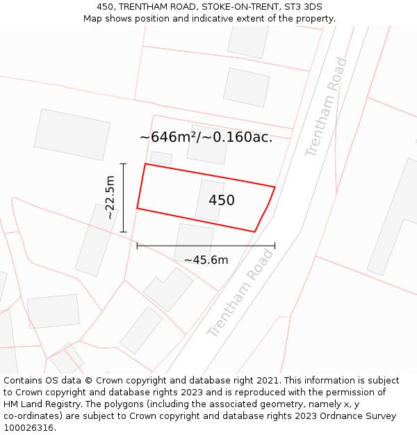 450, TRENTHAM ROAD, STOKE-ON-TRENT, ST3 3DS: Plot and title map