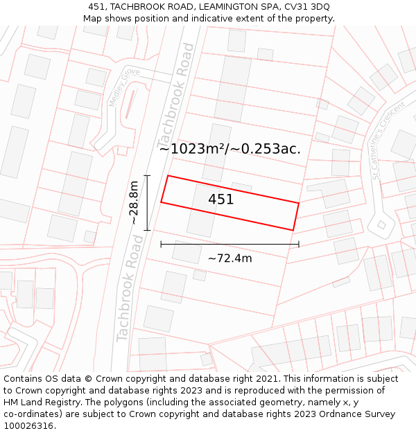451, TACHBROOK ROAD, LEAMINGTON SPA, CV31 3DQ: Plot and title map
