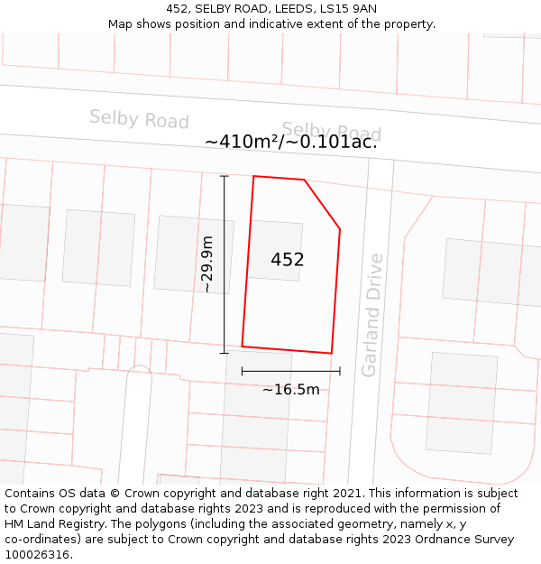 452, SELBY ROAD, LEEDS, LS15 9AN: Plot and title map