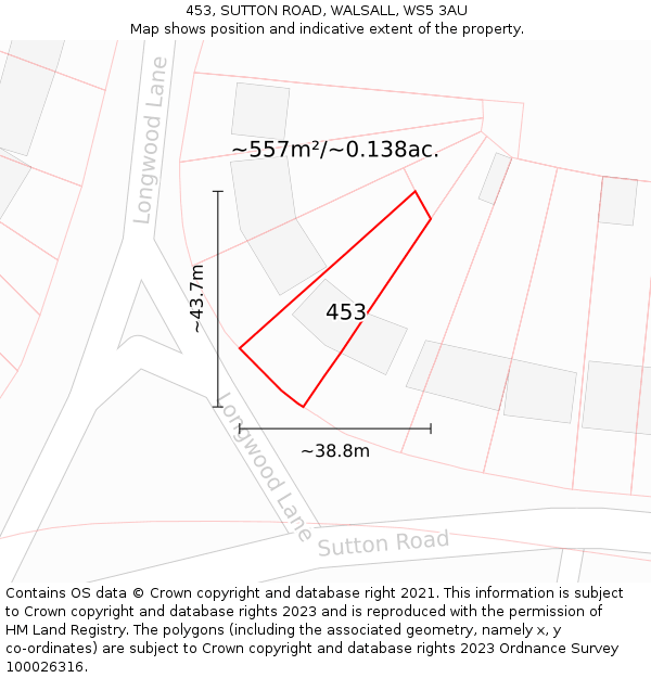 453, SUTTON ROAD, WALSALL, WS5 3AU: Plot and title map