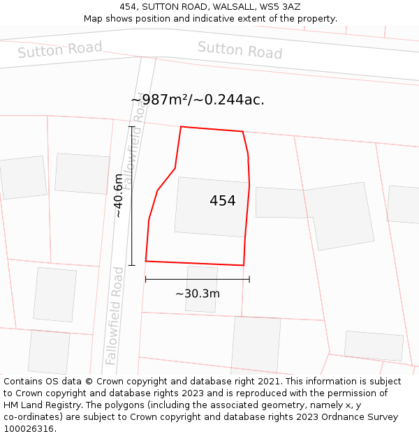 454, SUTTON ROAD, WALSALL, WS5 3AZ: Plot and title map