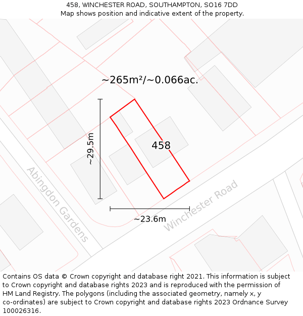 458, WINCHESTER ROAD, SOUTHAMPTON, SO16 7DD: Plot and title map