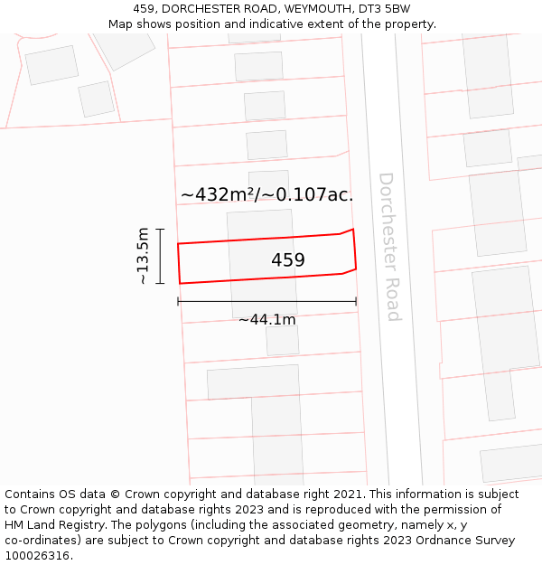 459, DORCHESTER ROAD, WEYMOUTH, DT3 5BW: Plot and title map