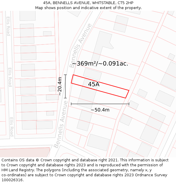 45A, BENNELLS AVENUE, WHITSTABLE, CT5 2HP: Plot and title map