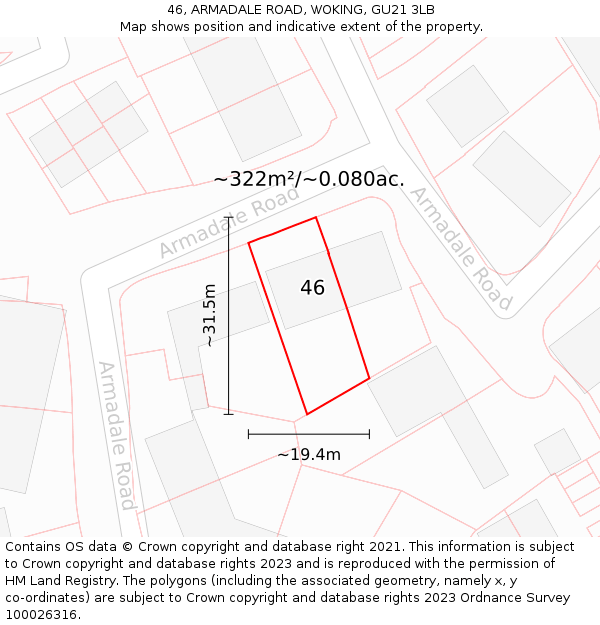 46, ARMADALE ROAD, WOKING, GU21 3LB: Plot and title map