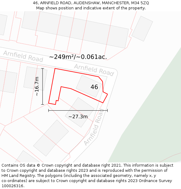 46, ARNFIELD ROAD, AUDENSHAW, MANCHESTER, M34 5ZQ: Plot and title map