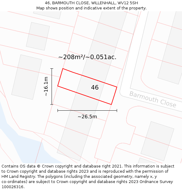 46, BARMOUTH CLOSE, WILLENHALL, WV12 5SH: Plot and title map