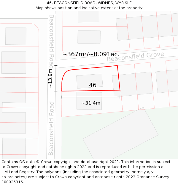 46, BEACONSFIELD ROAD, WIDNES, WA8 9LE: Plot and title map