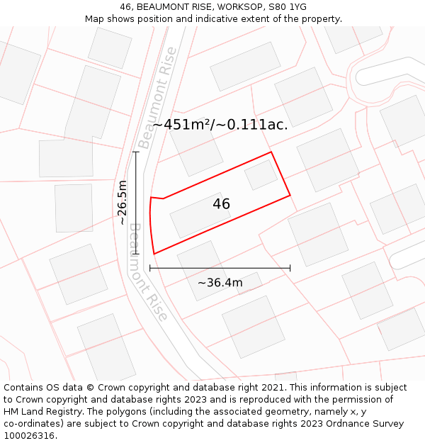 46, BEAUMONT RISE, WORKSOP, S80 1YG: Plot and title map