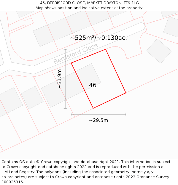 46, BERRISFORD CLOSE, MARKET DRAYTON, TF9 1LG: Plot and title map