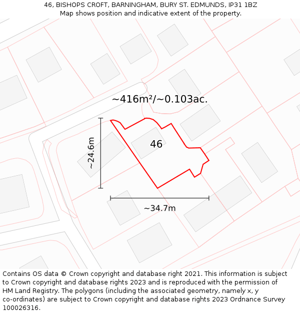 46, BISHOPS CROFT, BARNINGHAM, BURY ST EDMUNDS, IP31 1BZ: Plot and title map