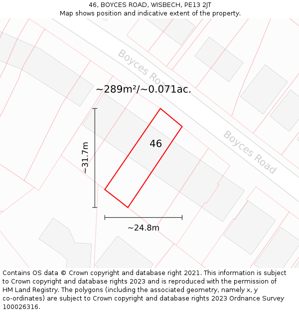 46, BOYCES ROAD, WISBECH, PE13 2JT: Plot and title map