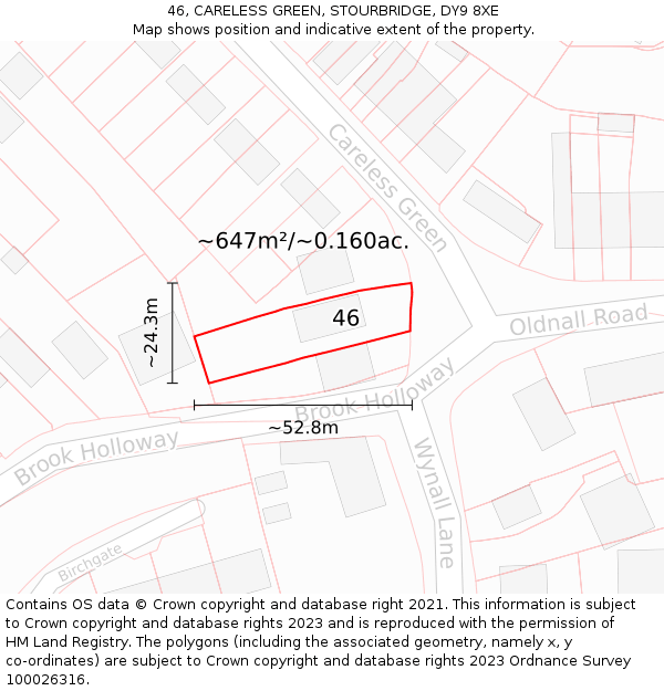 46, CARELESS GREEN, STOURBRIDGE, DY9 8XE: Plot and title map
