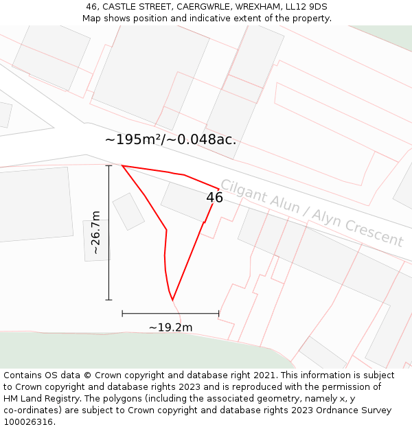 46, CASTLE STREET, CAERGWRLE, WREXHAM, LL12 9DS: Plot and title map