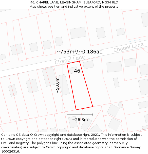 46, CHAPEL LANE, LEASINGHAM, SLEAFORD, NG34 8LD: Plot and title map