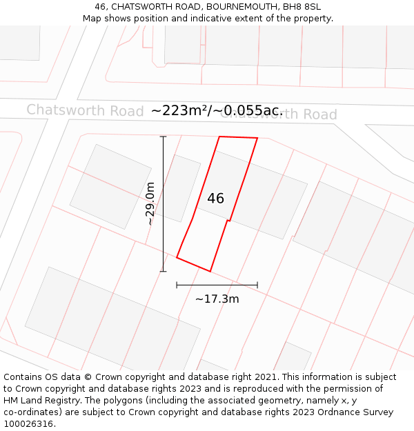 46, CHATSWORTH ROAD, BOURNEMOUTH, BH8 8SL: Plot and title map