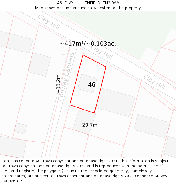 46, CLAY HILL, ENFIELD, EN2 9AA: Plot and title map