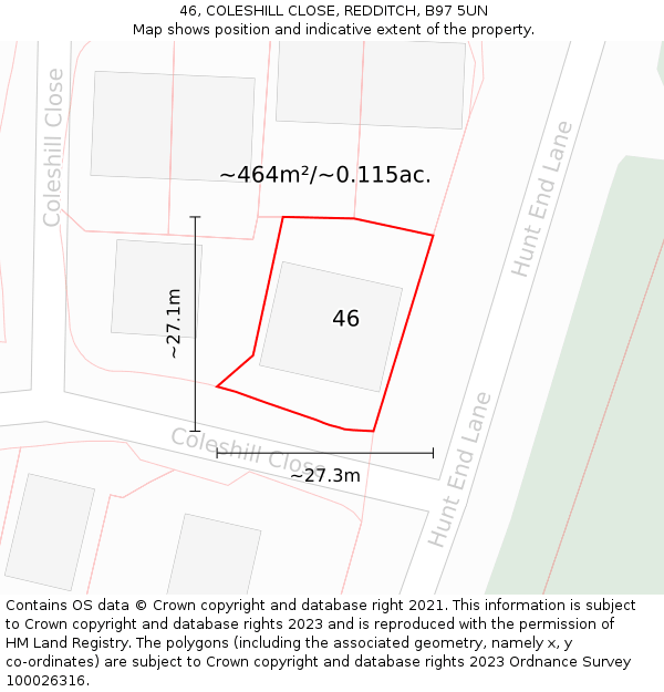 46, COLESHILL CLOSE, REDDITCH, B97 5UN: Plot and title map