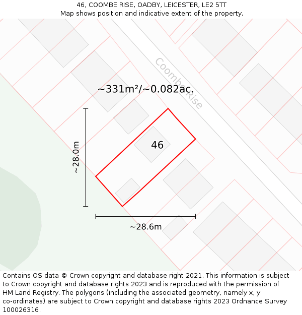 46, COOMBE RISE, OADBY, LEICESTER, LE2 5TT: Plot and title map