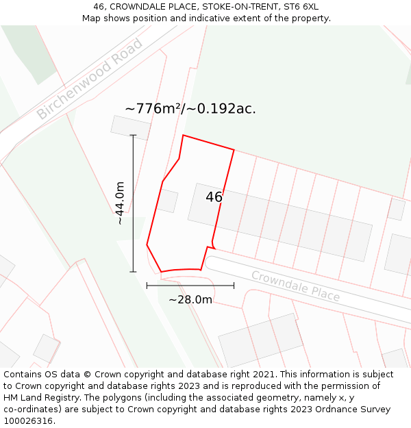 46, CROWNDALE PLACE, STOKE-ON-TRENT, ST6 6XL: Plot and title map
