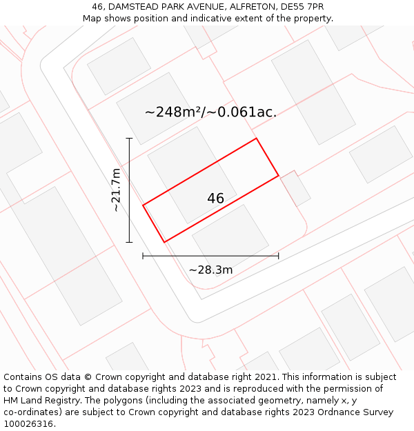 46, DAMSTEAD PARK AVENUE, ALFRETON, DE55 7PR: Plot and title map