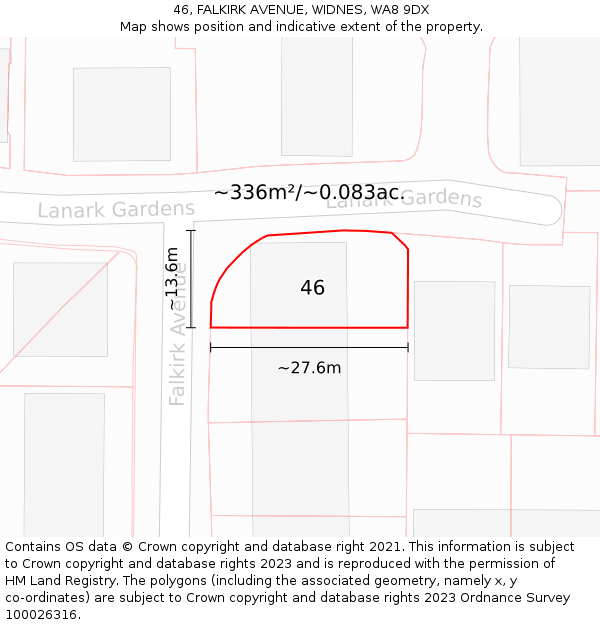 46, FALKIRK AVENUE, WIDNES, WA8 9DX: Plot and title map