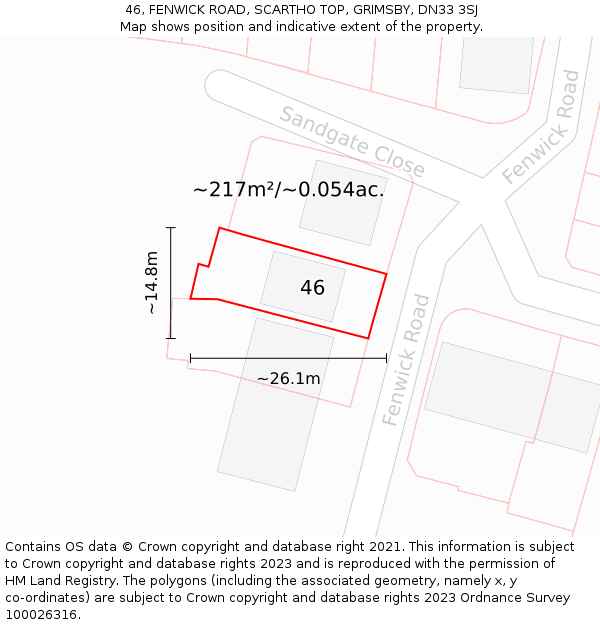 46, FENWICK ROAD, SCARTHO TOP, GRIMSBY, DN33 3SJ: Plot and title map