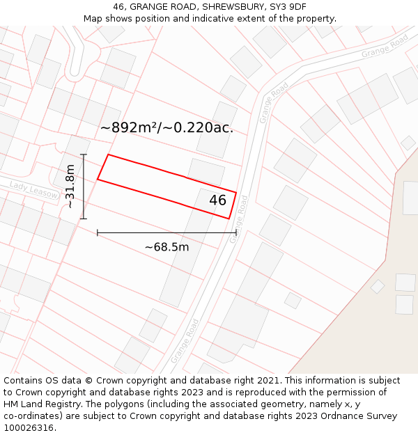 46, GRANGE ROAD, SHREWSBURY, SY3 9DF: Plot and title map