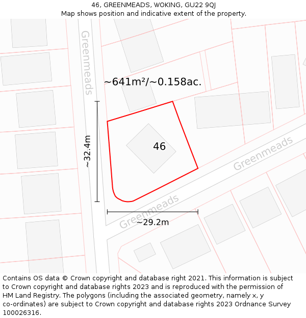 46, GREENMEADS, WOKING, GU22 9QJ: Plot and title map