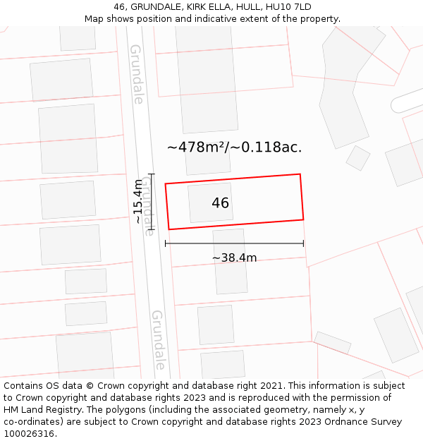 46, GRUNDALE, KIRK ELLA, HULL, HU10 7LD: Plot and title map