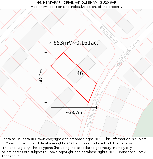 46, HEATHPARK DRIVE, WINDLESHAM, GU20 6AR: Plot and title map