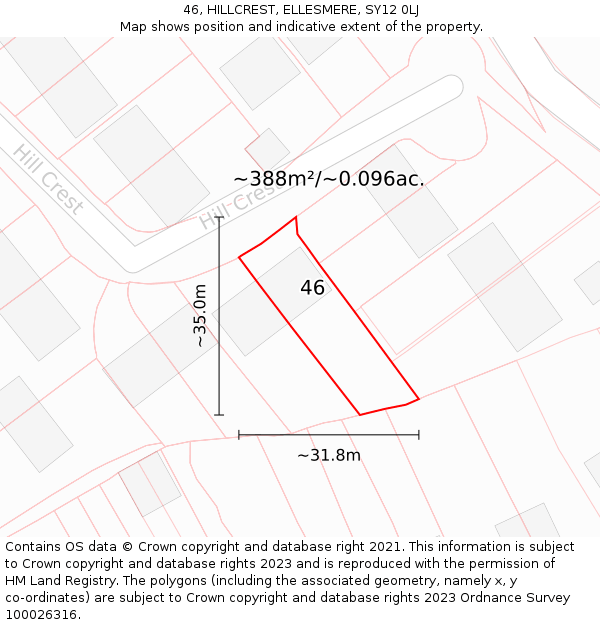 46, HILLCREST, ELLESMERE, SY12 0LJ: Plot and title map