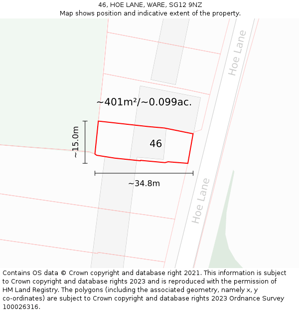 46, HOE LANE, WARE, SG12 9NZ: Plot and title map