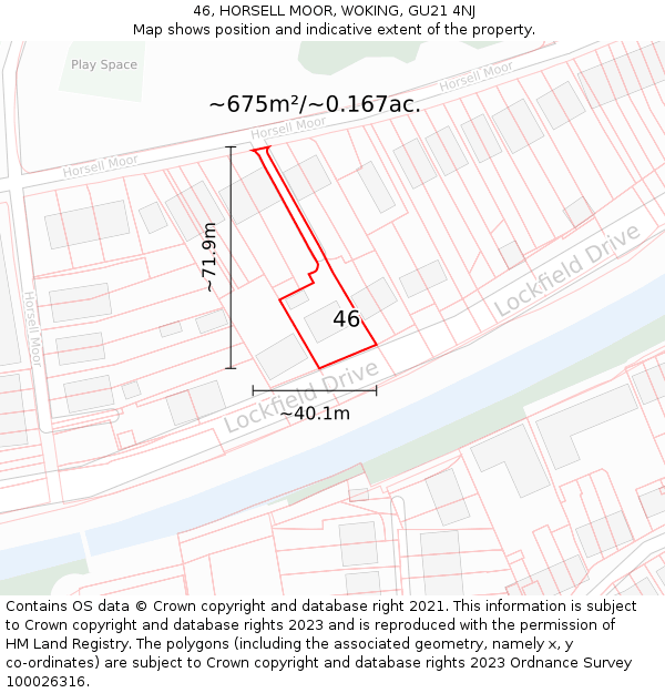 46, HORSELL MOOR, WOKING, GU21 4NJ: Plot and title map
