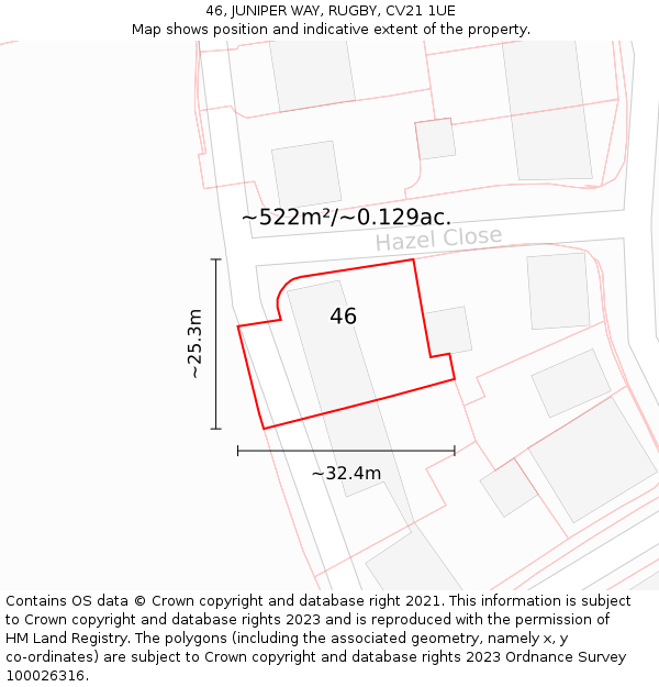 46, JUNIPER WAY, RUGBY, CV21 1UE: Plot and title map