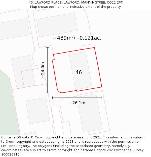 46, LAWFORD PLACE, LAWFORD, MANNINGTREE, CO11 2PT: Plot and title map