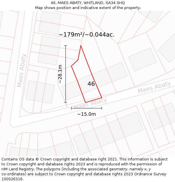 46, MAES ABATY, WHITLAND, SA34 0HQ: Plot and title map