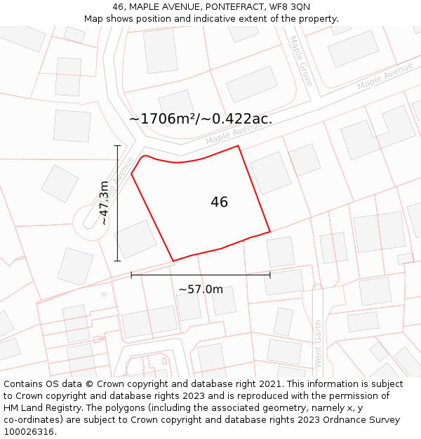 46, MAPLE AVENUE, PONTEFRACT, WF8 3QN: Plot and title map