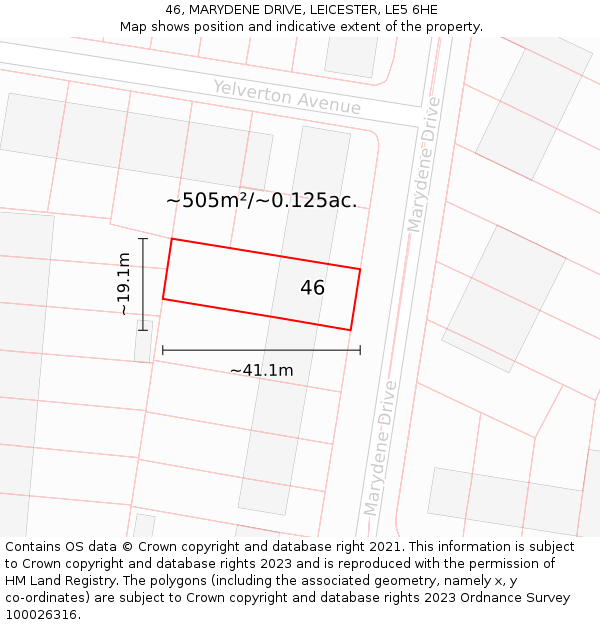 46, MARYDENE DRIVE, LEICESTER, LE5 6HE: Plot and title map